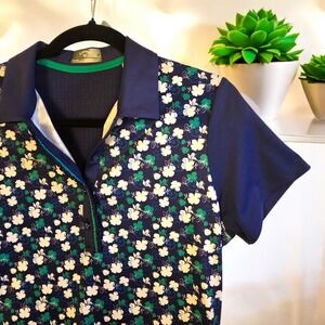Callaway Women's Navy/Green Floral Short Sleeve Opti-Dri Golf Polo Size‎ Medium